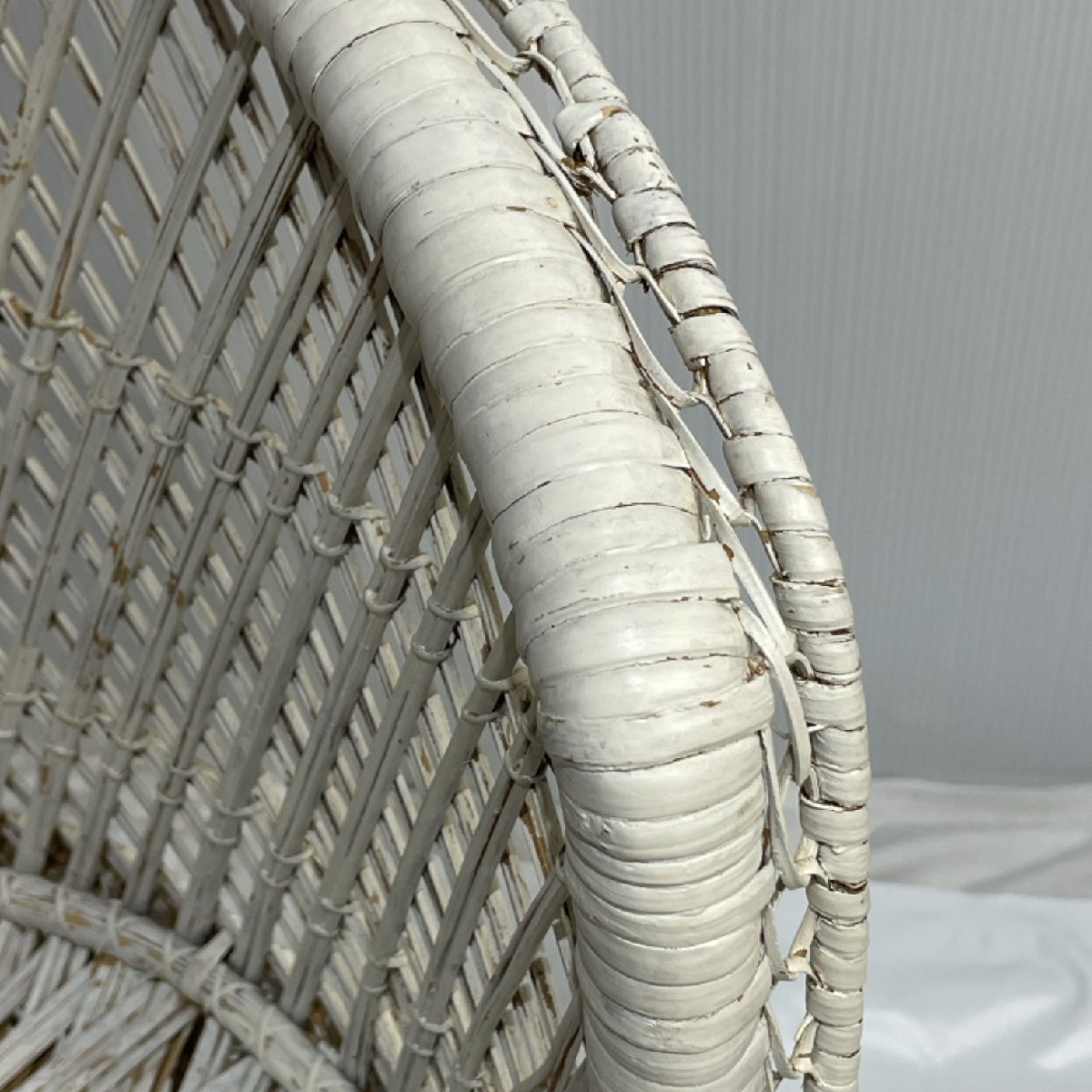 ウィッカーチェア 籐チェア ラタン ビンテージ チェア アジアン 軽量 アンティーク雑貨 オフホワイト 引取り可【道楽札幌】_画像6