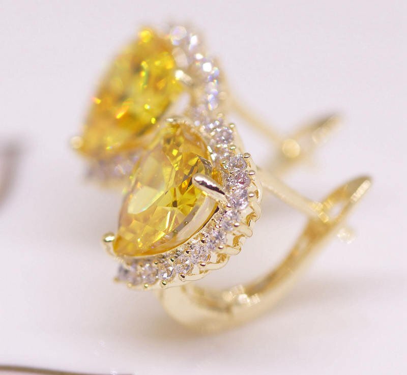 18K RGP ゴールド ダイヤ CZ イエロー ハート ピアス gp5337