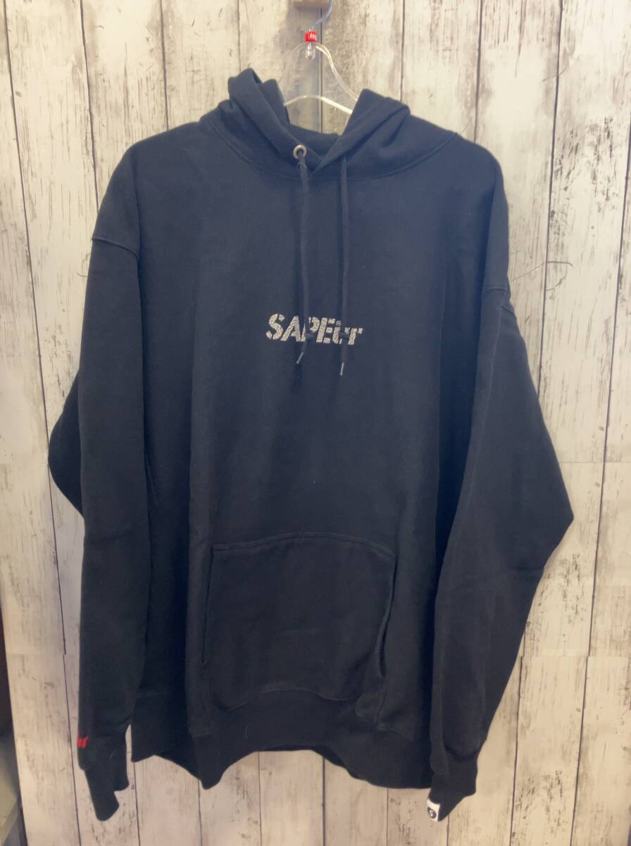 SAPEur サプール パーカー バックプリント ブラック 両面プリント 袖ロゴ 顔 フーディ メンズ XXL