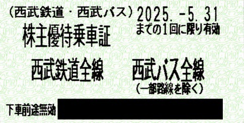 即決★送料無料★匿名配送★西武ホールディングス 西武鉄道、西部バス 株主優待乗車証 (切符) 20枚★期限2025年5月31日
