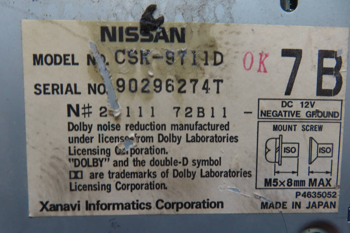 CS1448＊?jiǎng)幼鞅Ｔ^付/日産純正 CSK-9711D QP11 プリメーラ カーオーディオ カセットプレーヤー　デッキ 1DIN 本體のみ