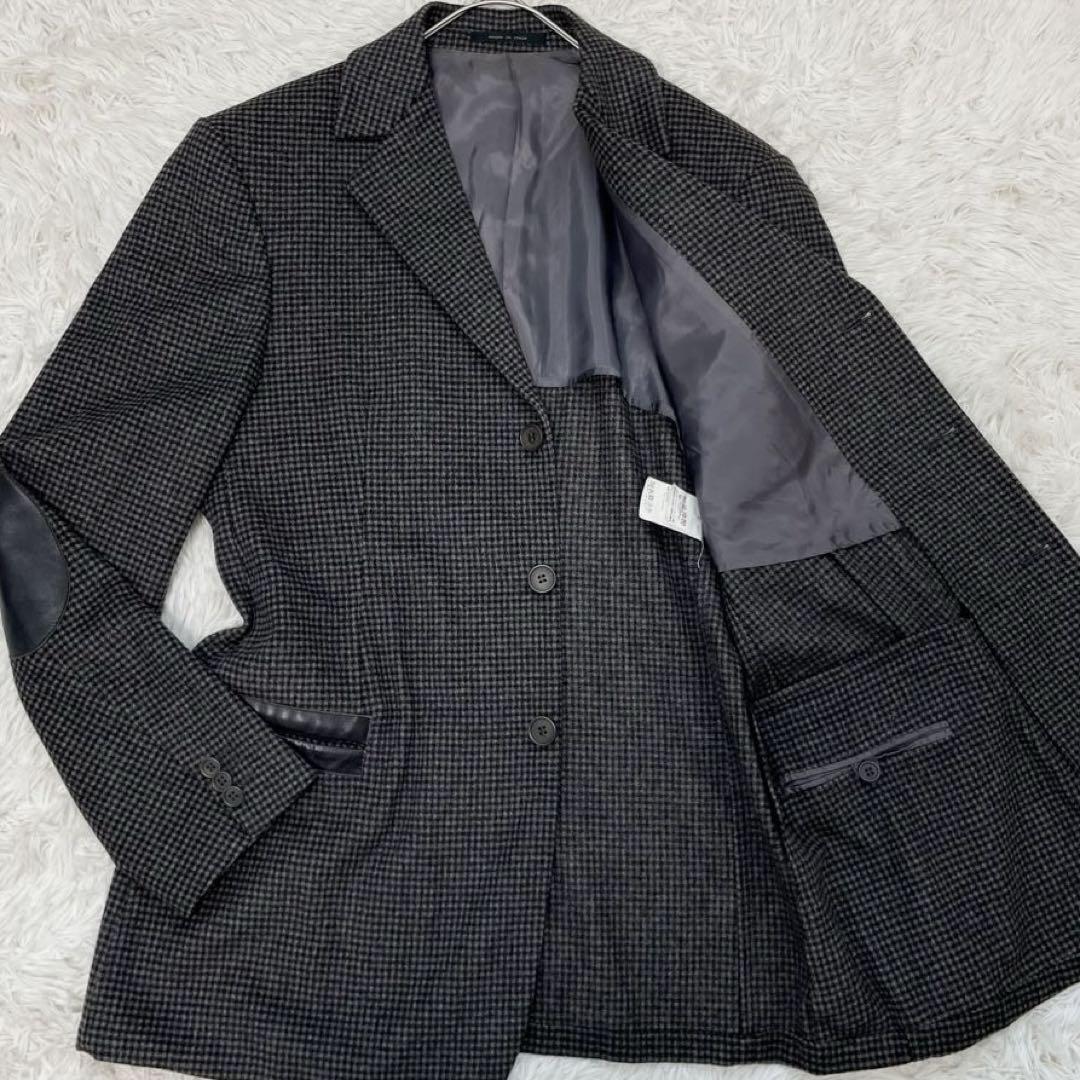 美品/希少2XL/EMPORIO ARMANI テーラードジャケット アンコン チェック エルボーパッチ 切替 ブラウン系 54 エンポリオアルマーニ メンズ