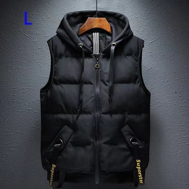  men's down vest with a hood . large size cotton inside the best good-looking gentleman clothes outer sleeveless jacket warm black L