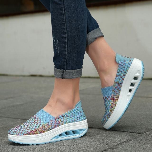  cushion shoes thickness bottom sneakers lady's spring braided ventilation diet shoes nurse shoes posture correction thickness bottom blue 25cm