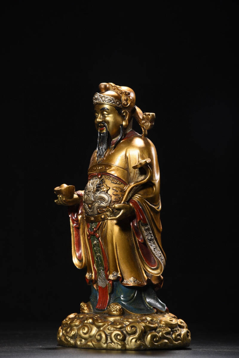 仁】『銅製・金鍍・彩繪・財神爺造像・仏教古美術・供養品』極細