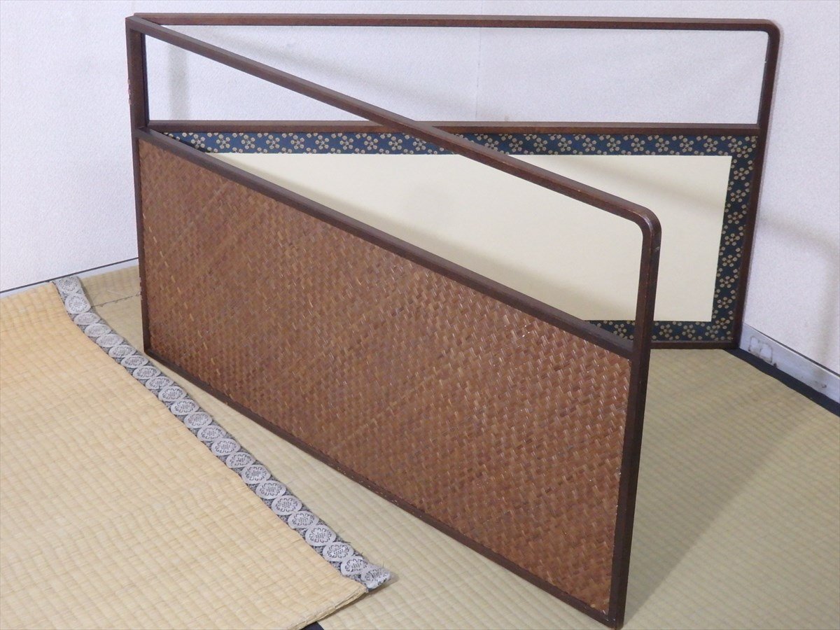 ☆網代(アジロ)×利休梅(紺)【風炉先屏風 両面】幅94cmが2面 高さ ☆網代(アジロ)×利休梅(紺)【風炉先屏風 両面】幅94cmが2面 高さ