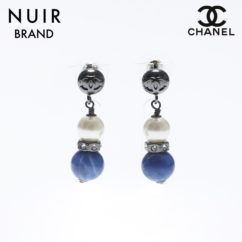 シャネル CHANEL ピアス 04P パール ストーン ココマーク シルバー ブルー