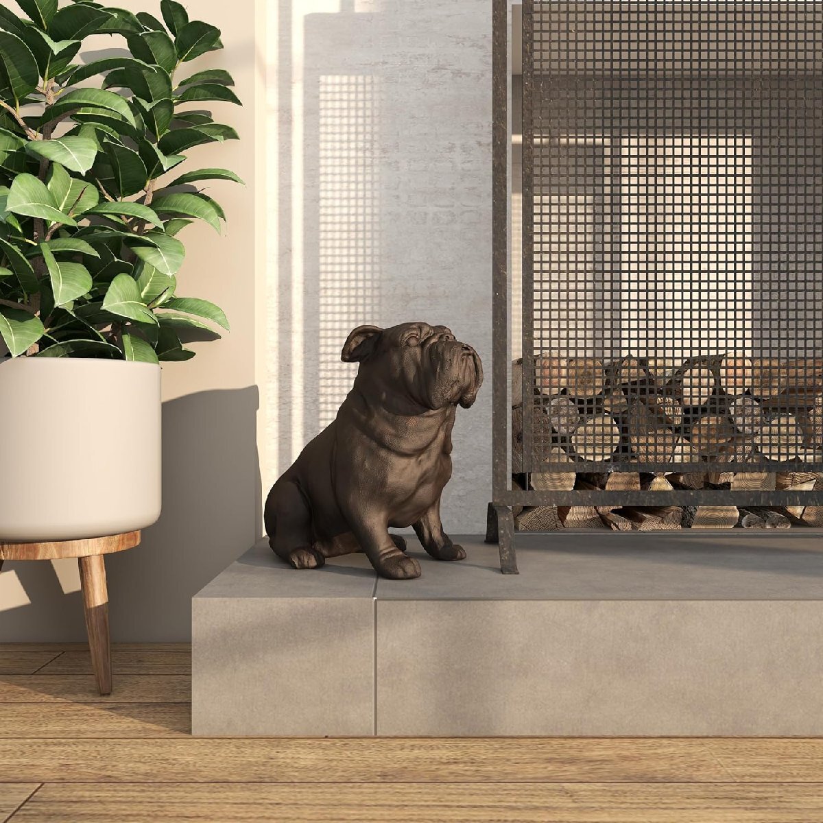 座るブルドッグ装飾彫刻 アンティーク調ホームデコレーション彫像アクセント置物動物彫刻贈り物輸入品