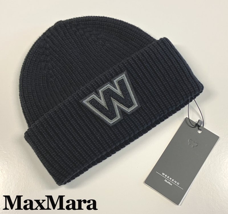 秋冬新作55%OFF マックスマーラ Max Mara ロゴ ニット帽 ブラック フリーサイズ 【送料無料】