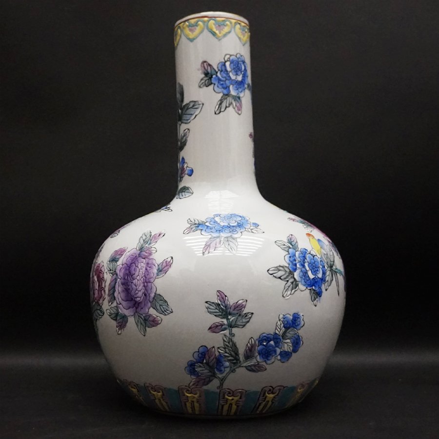 大特価市 中国古玩 中国美術 粉彩天球瓶 花 壷 花瓶 陶芸 陶製 陶磁 陶器 色絵磁器
