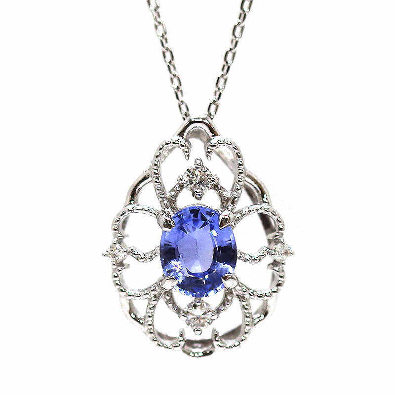K18WG サファイアネックレス 0.82ct ダイヤモンド 0.08ct 約45cm 18金 ホワイトゴールド 22451