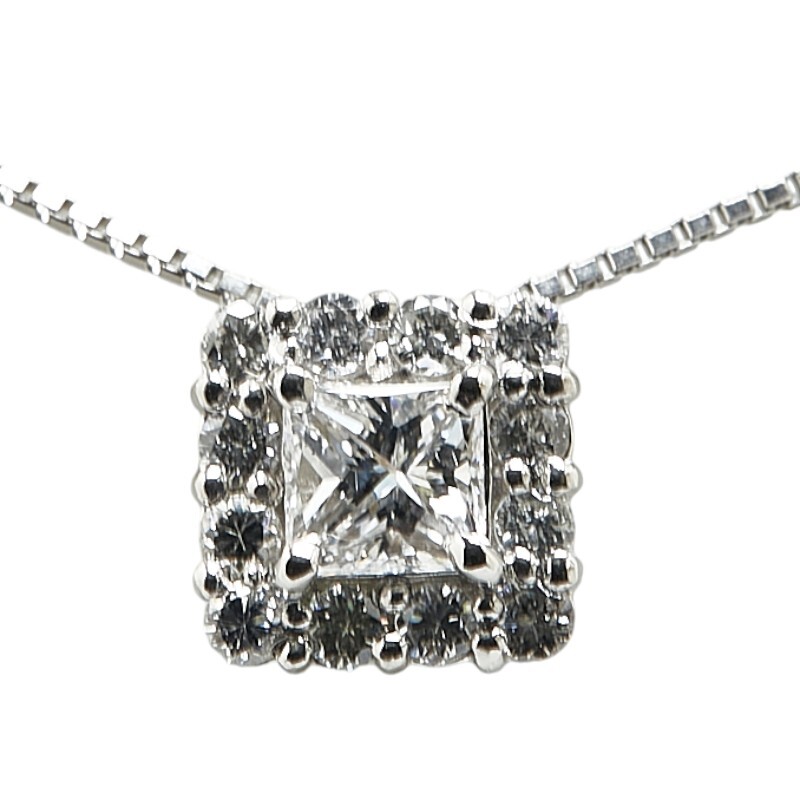 Pt900 platinum Pt850 platinum diamond 0..361ct diamond 0.30ct square pendant necklace lady's used 