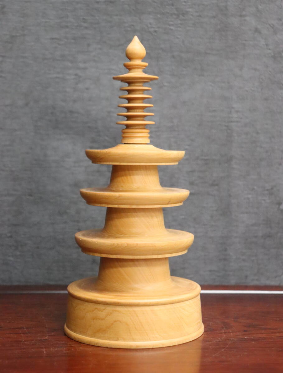 C287-ス15新 【在庫品】百万塔 柘植 高さ約22.5㎝ 木造/木製 東洋彫刻/木彫り 仏教美術/仏具 置物/飾り物 百萬塔/供養塔/仏塔
