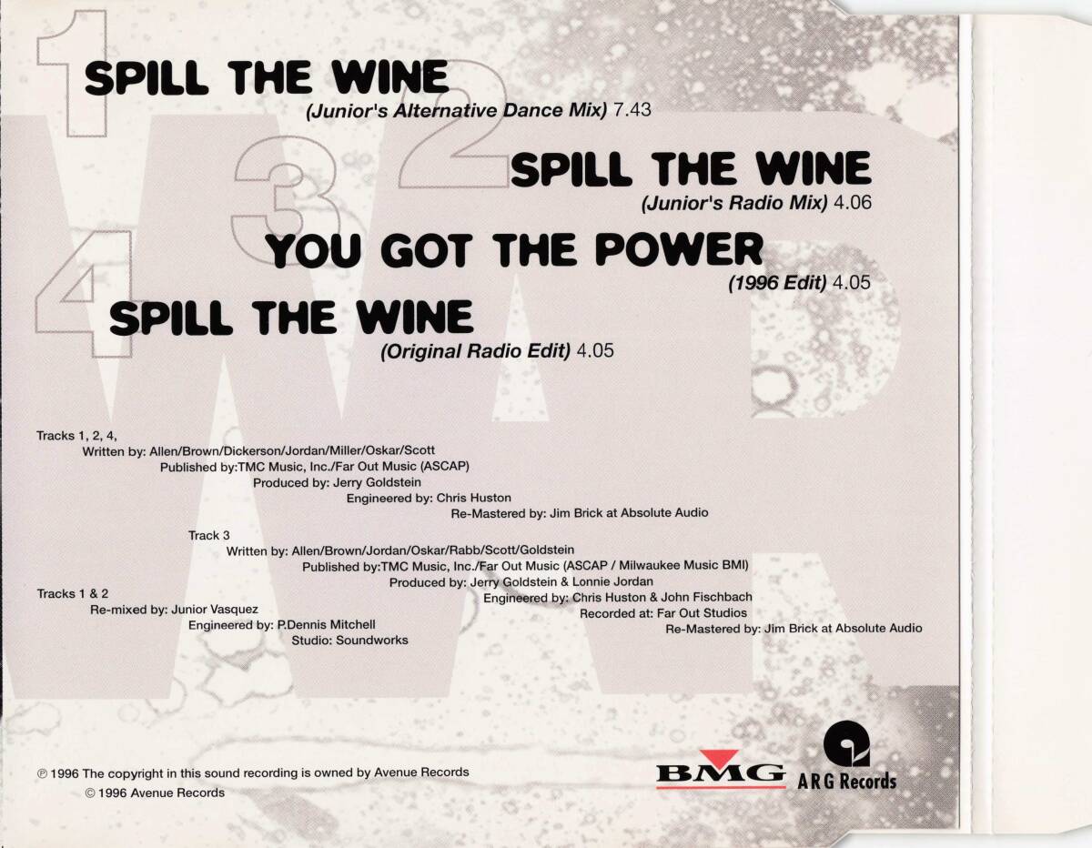♪消費税不要♪ ウォー エリック・バードン War Featuring Eric Burdon - Spill The Wine (1996 Junior Vasquez Remixes)_画像4