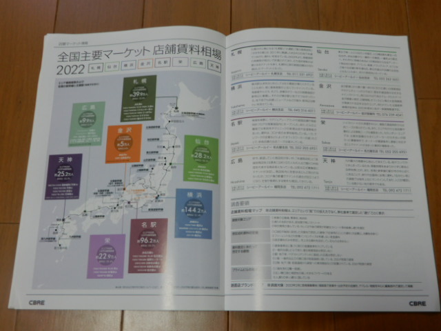 ●非売品 CBRE主要マーケット店舗賃料相場2022銀座.原宿表參道.青山.新宿.渋谷.池袋.大坂.京都.神戸.名古屋.橫浜.札幌.仙臺.金沢.広島.福岡