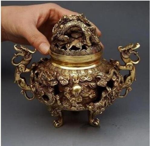 銅 細工 双羊争輝香炉 蔵炉 香道具装飾品 工芸品 置物 銅 細工 双羊争輝香炉 蔵炉 香道具装飾品 工芸品 置物