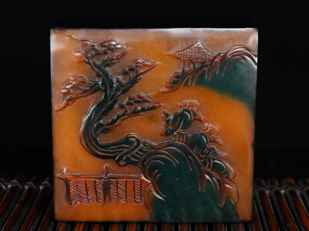 蔵友館蔵品・寿山石・烏鴉皮・田黄石・細密彫・山水紋印章 蔵友館蔵品・寿山石・烏鴉皮・田黄石・細密彫・山水紋印章