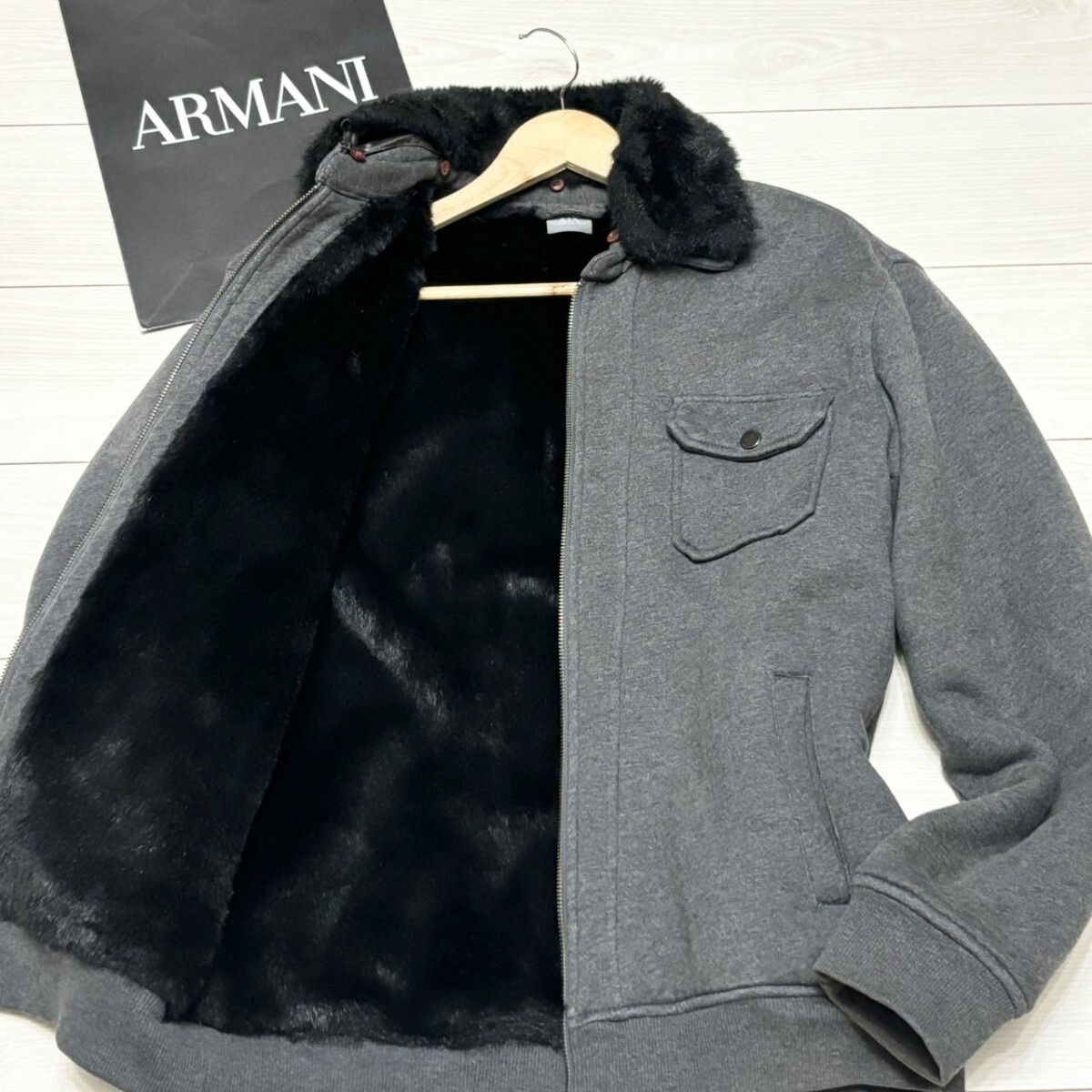 極美品/L相当●ARMANI EXCHANGE アルマーニエクスチェンジ ブルゾン 黒 アウター ムートン調 フライトジャケット ボア 取り外し可能