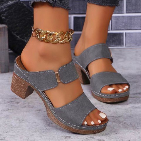  sandals shoes tea n key heel slip prevention double belt style up thickness bottom beautiful legs legs length 25.0cm(40) black 