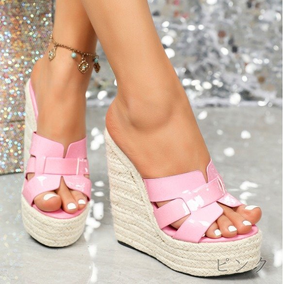 [ high quality ] all 5 color beach sandals mules thickness bottom Wedge plain sweet series 36 black 