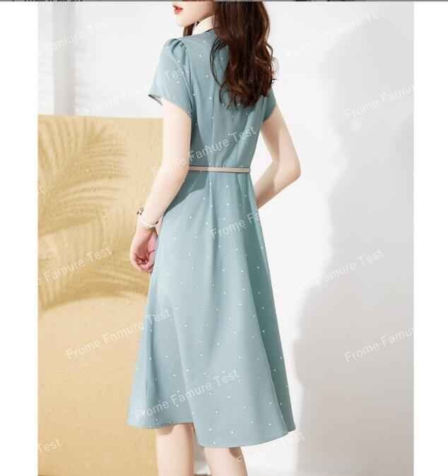  One-piece long One-piece lady's maxi dress short sleeves dress 2XL blue 