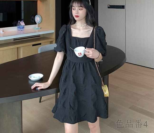  all 4 color short sleeves One-piece volume sleeve frill switch slim put on ..[ large size equipped ] sweet series 4XL black × long height ( color product number 3)