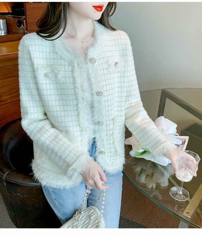  short coat long sleeve jacket outer beautiful . feather woven simple autumn winter 2XL beige 