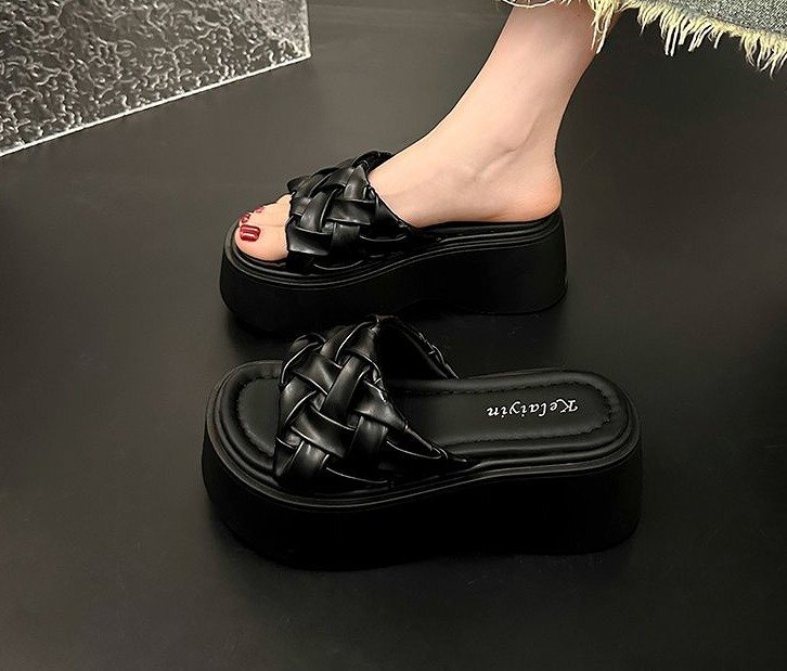  all 3 color beach sandals mules thickness bottom shoes platform thickness bottom plain simple 37 black 