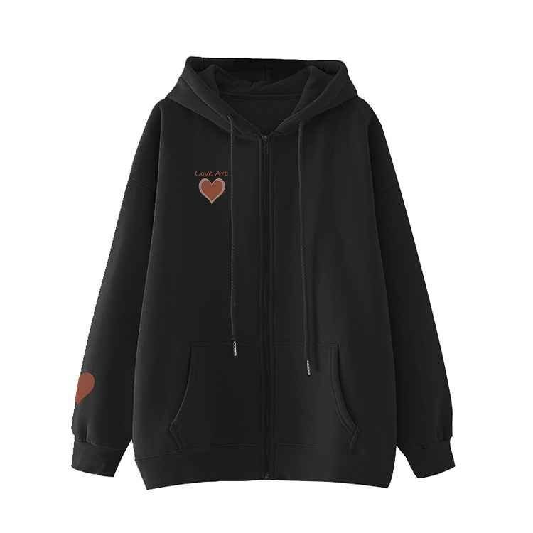  sweat sweatshirt long sleeve with a hood . simple Heart pattern lovely [ large size equipped ] 2XL black 