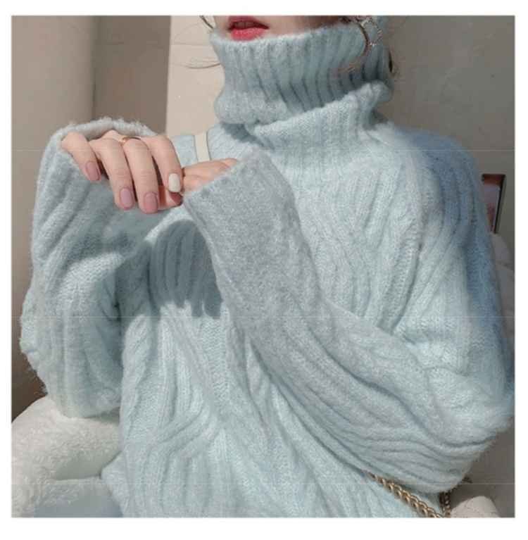 ta-toru neck knitted tops easy feeling warm thick sweater XL beige 