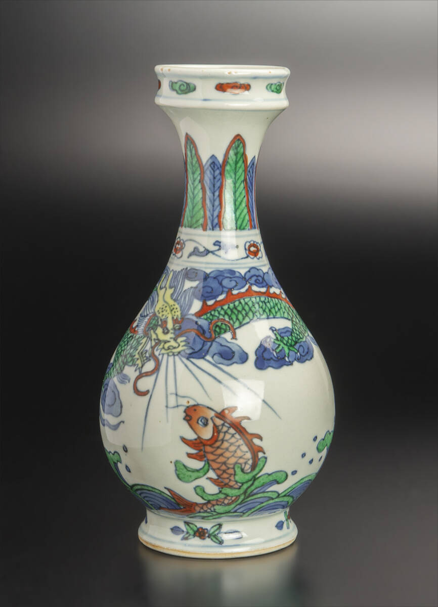 清 斗彩龍紋瓶 大清雍正年制款 中国 古美術