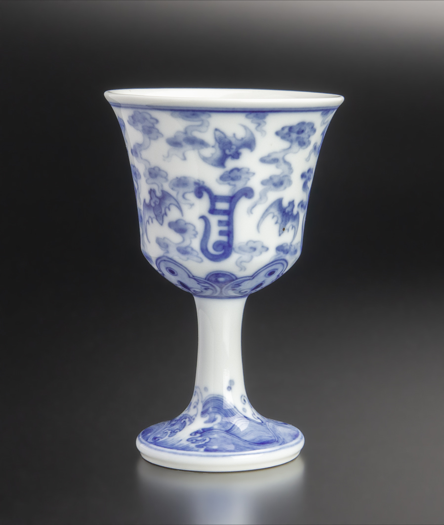 青花高足杯 中藝陶瓷款 中国 古美術_画像2