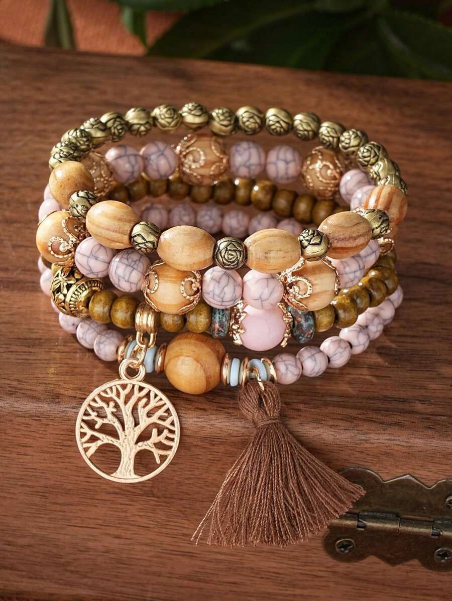  jewelry lady's bracele set bracele tassel beads multi re year wood tree ob life 4 point set 