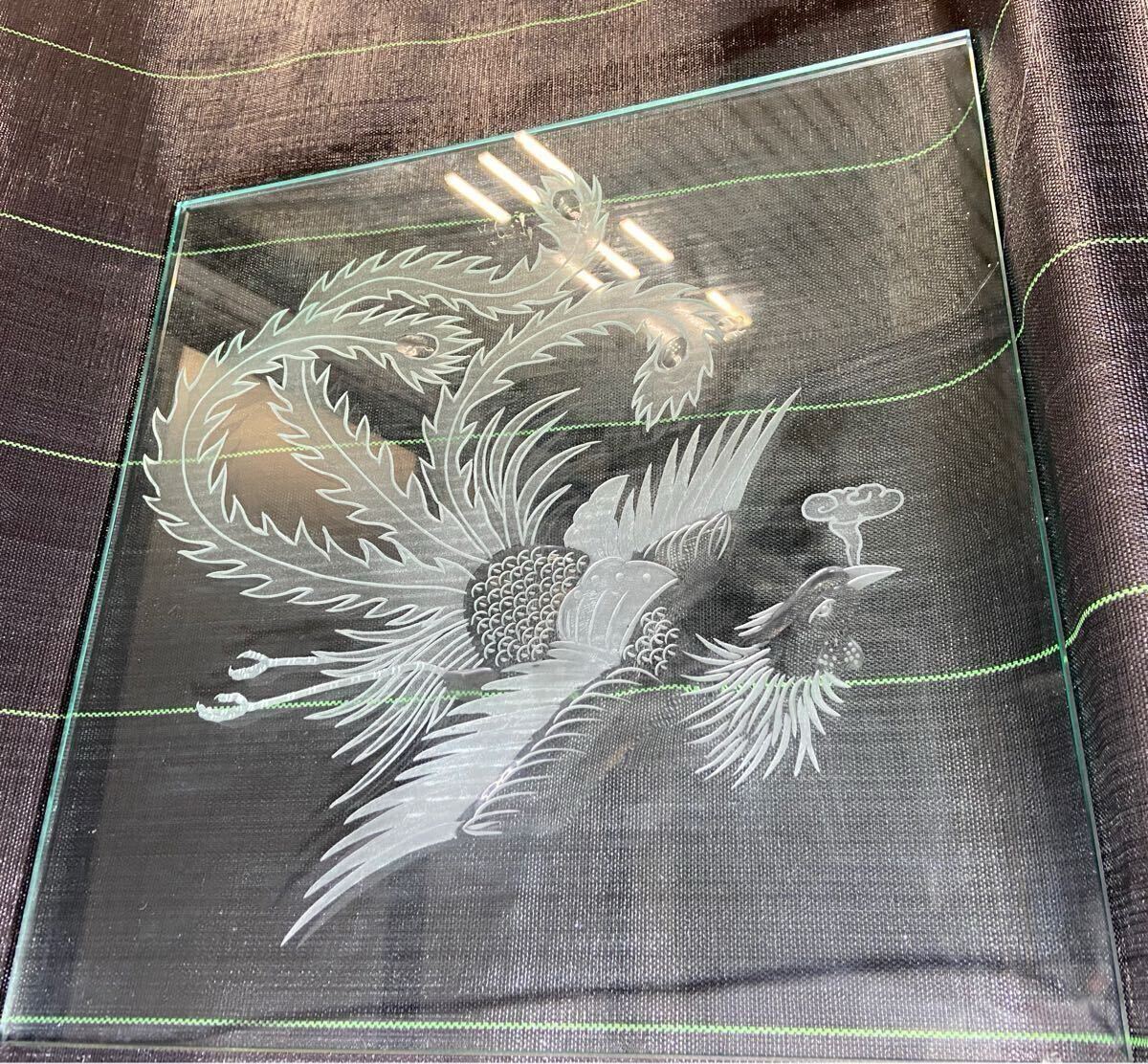 龍 鳳凰 エッチングガラス 50cm x 50cm x 12mm ガレージ 店舗 龍 鳳凰 エッチングガラス 50cm x 50cm x 12mm ガレージ 店舗