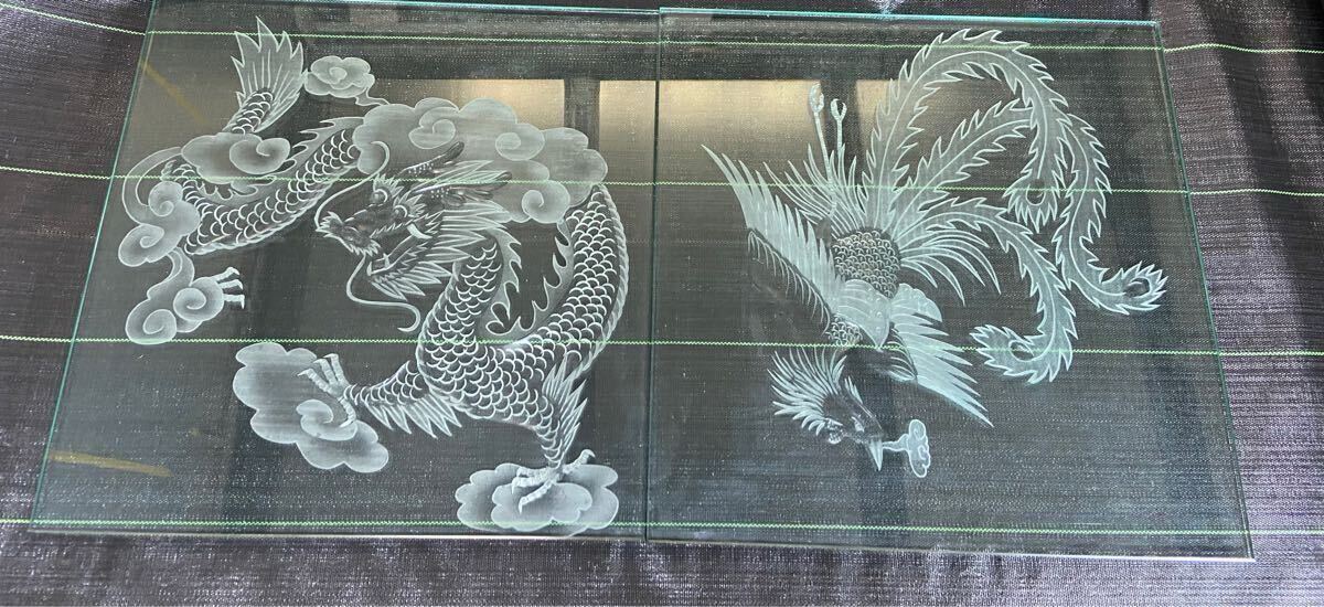 龍 鳳凰 エッチングガラス 50cm x 50cm x 12mm ガレージ 店舗 龍 鳳凰 エッチングガラス 50cm x 50cm x 12mm ガレージ 店舗