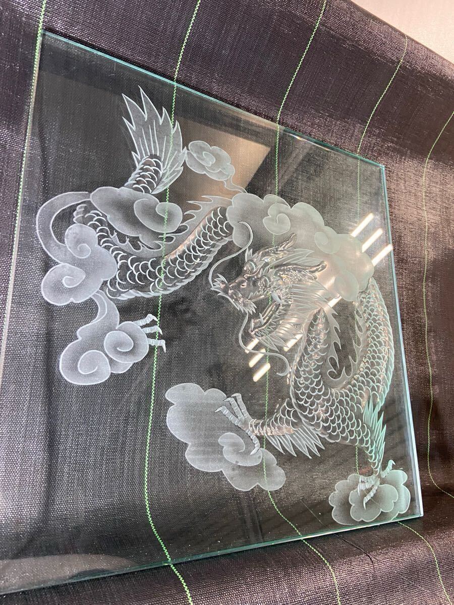龍 鳳凰 エッチングガラス 50cm x 50cm x 12mm ガレージ 店舗 龍 鳳凰 エッチングガラス 50cm x 50cm x 12mm ガレージ 店舗