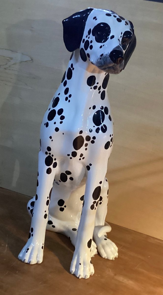 BA2007■送料込■ ダルメシアン 犬 陶器 人形 店舗 オブジェ イタリア製 インテリア 置物 高さ:82cm 11070g●大サイズ/くGOら