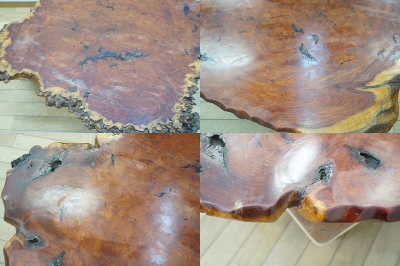 東ハ:【唐木家具】瘤杢 玉杢 花梨 無垢材 一枚板 座卓 約114.5 東ハ:【唐木家具】瘤杢 玉杢 花梨 無垢材 一枚板 座卓 約114.5