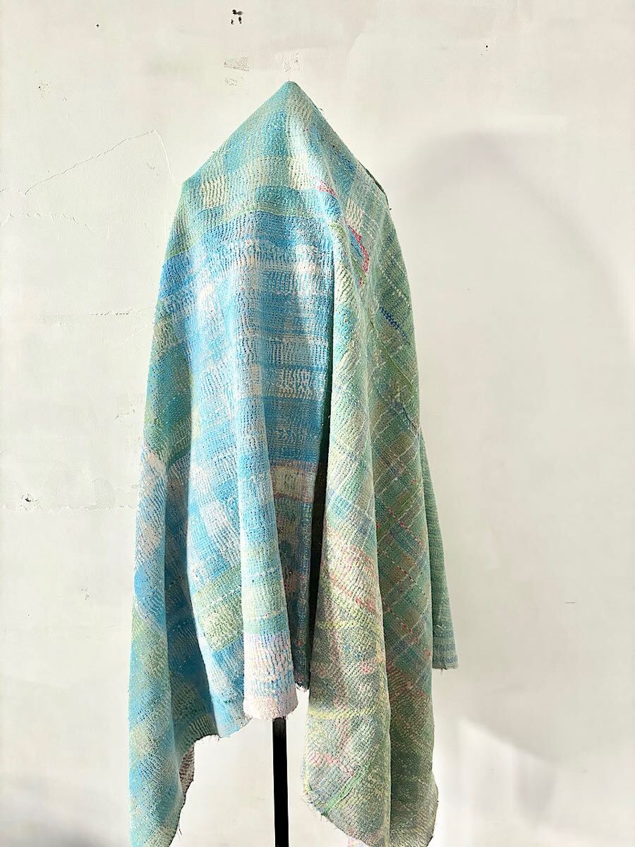 美品】インド ヴィンテージ ラリーキルト カンタ刺繍 黄緑 美品】インド ヴィンテージ ラリーキルト カンタ刺繍 黄緑