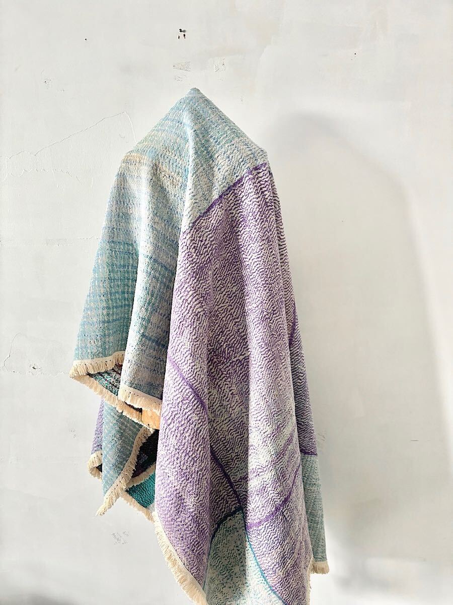 美品】インド ヴィンテージ ラリーキルト カンタ刺繍 紫 美品】インド ヴィンテージ ラリーキルト カンタ刺繍 紫