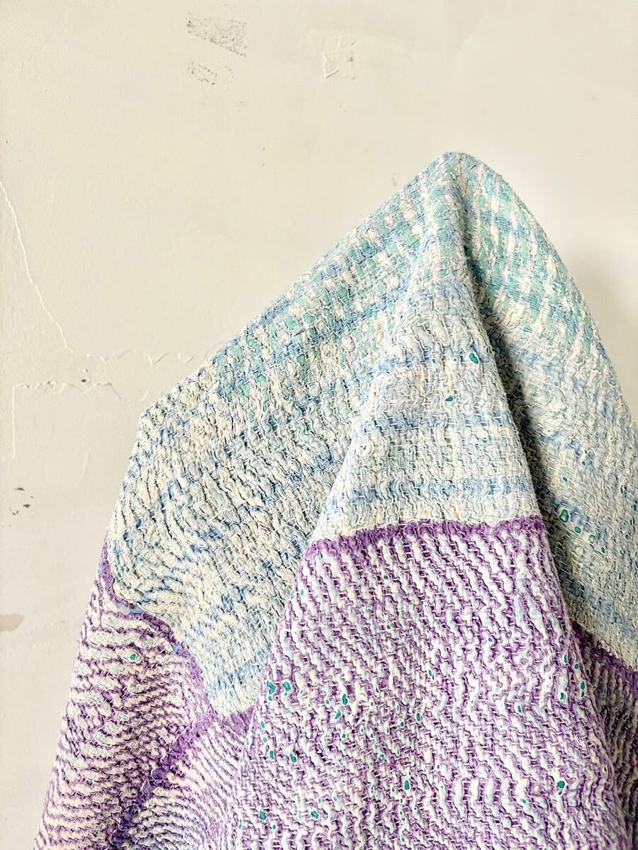 美品】インド ヴィンテージ ラリーキルト カンタ刺繍 紫 美品】インド ヴィンテージ ラリーキルト カンタ刺繍 紫