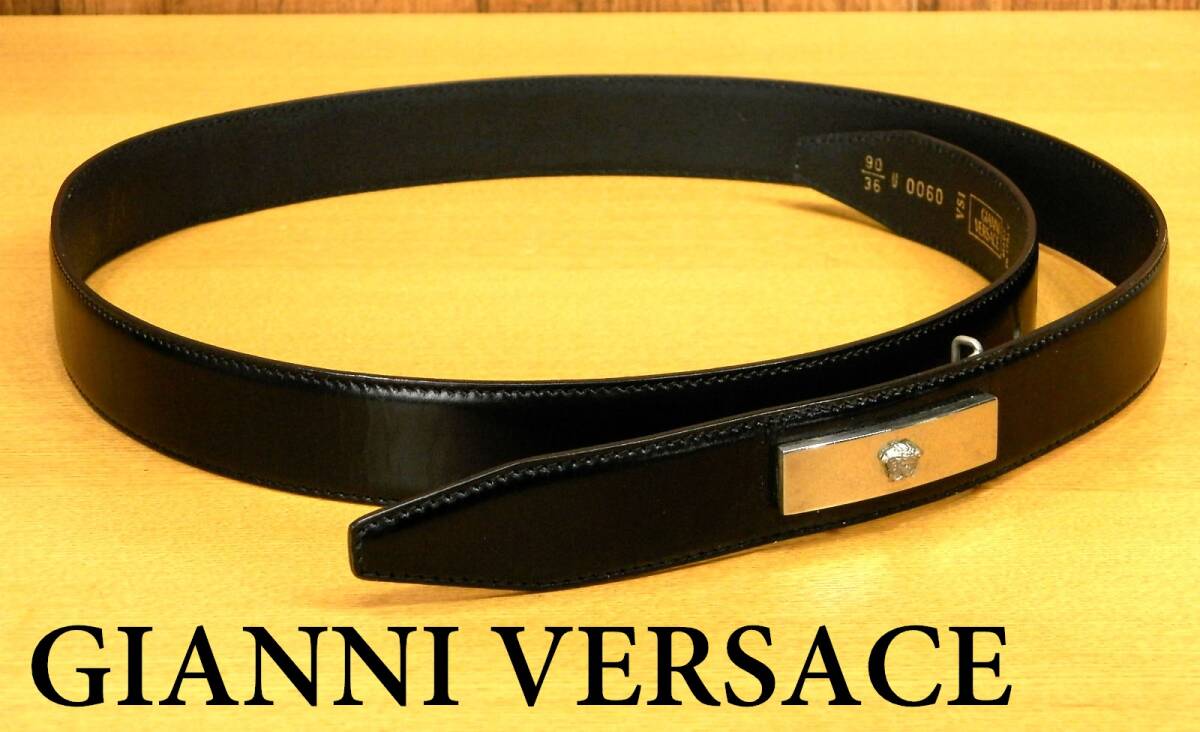 Versace Leather Belt Black Gianni Medusa 36/90 men's vintage Versace Leather Belt Black Gianni Medusa 36/90 men's vintage