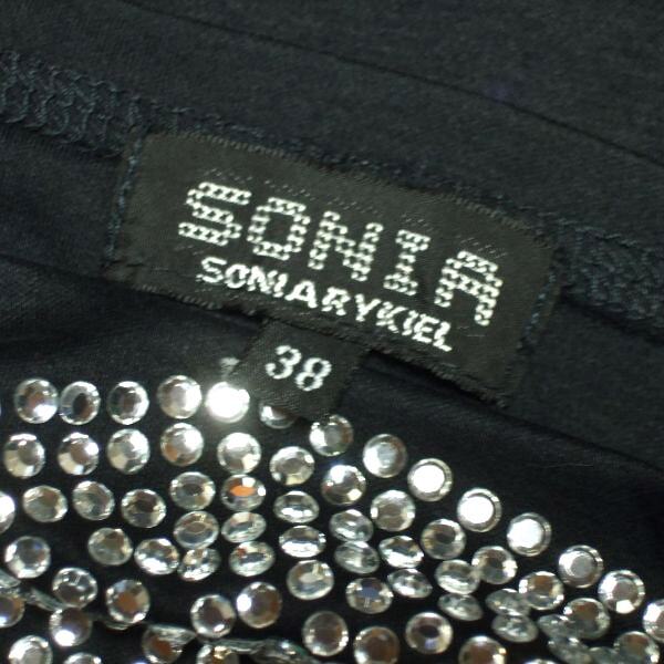 美品/ソニアリキエル SONIA RYKIEL カットソー 表記 38號(hào) M 相當(dāng) 黒 ブラック レディース 春 夏 トップス 7分袖 綿100 コットン ビジュー