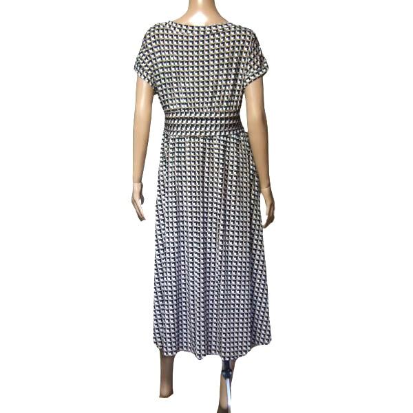 新品同様/ドゥクラッセ Do CLASSE ロングワンピース 表記 L 11号 相当 古着 茶系 ブラウン レディース 春 夏 ジャージ素材 半袖 幾何学柄_画像3