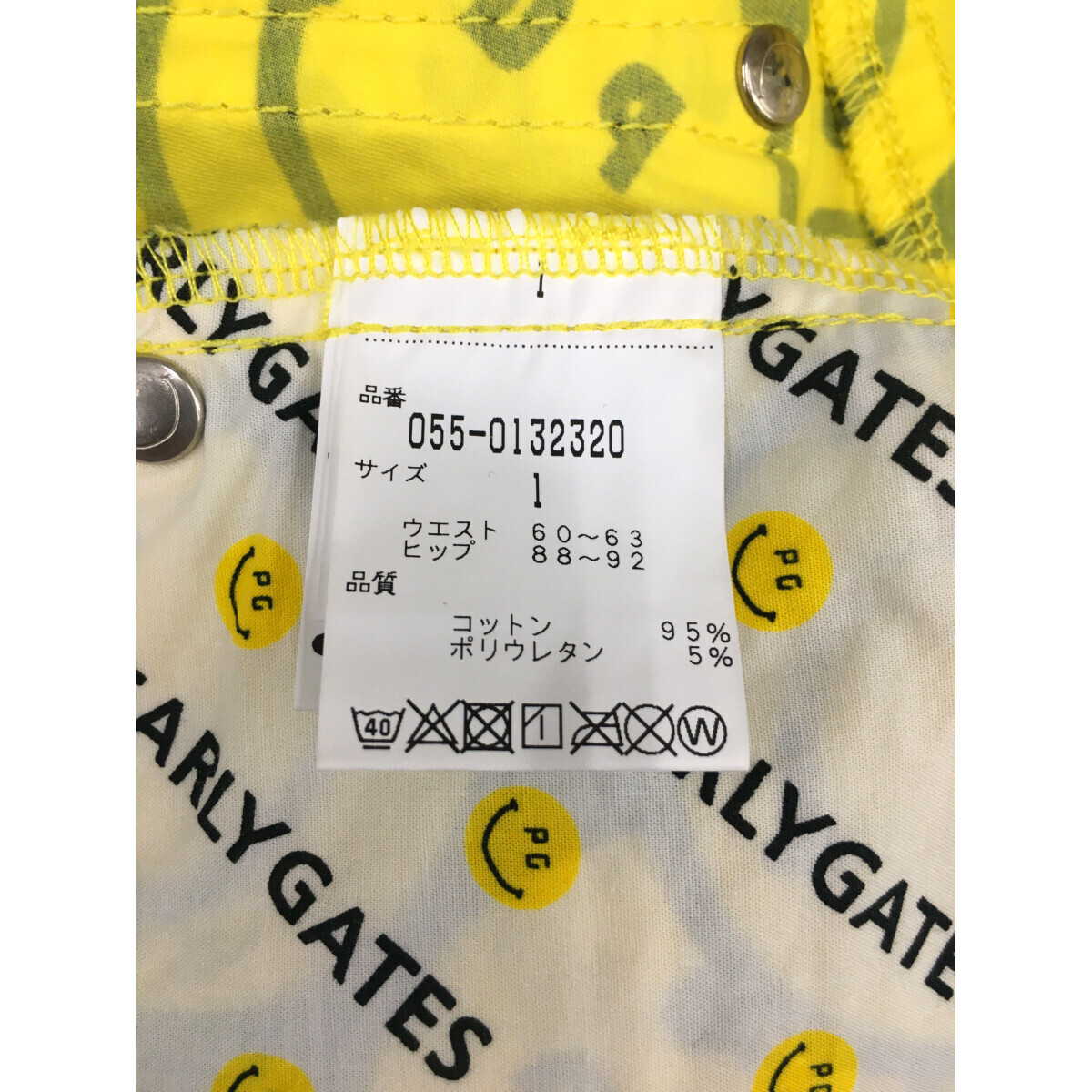 coco 中古 パーリーゲイツ PEARLY GATES レディース ショートパンツ 1(M) 黃 イエロー PGスマイル総柄 レターパックプラス発送可 90008