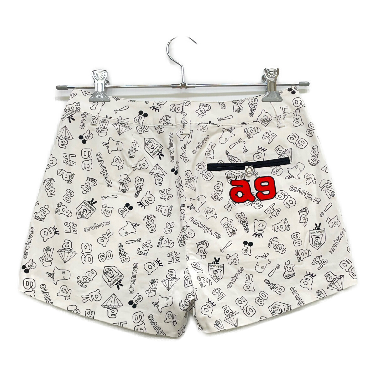 coco 中古 アルチビオ レディース ショートパンツ 38(M) 白 ホワイト ロゴ総柄 薄手 サイドライン レターパックプラス発送可 93179