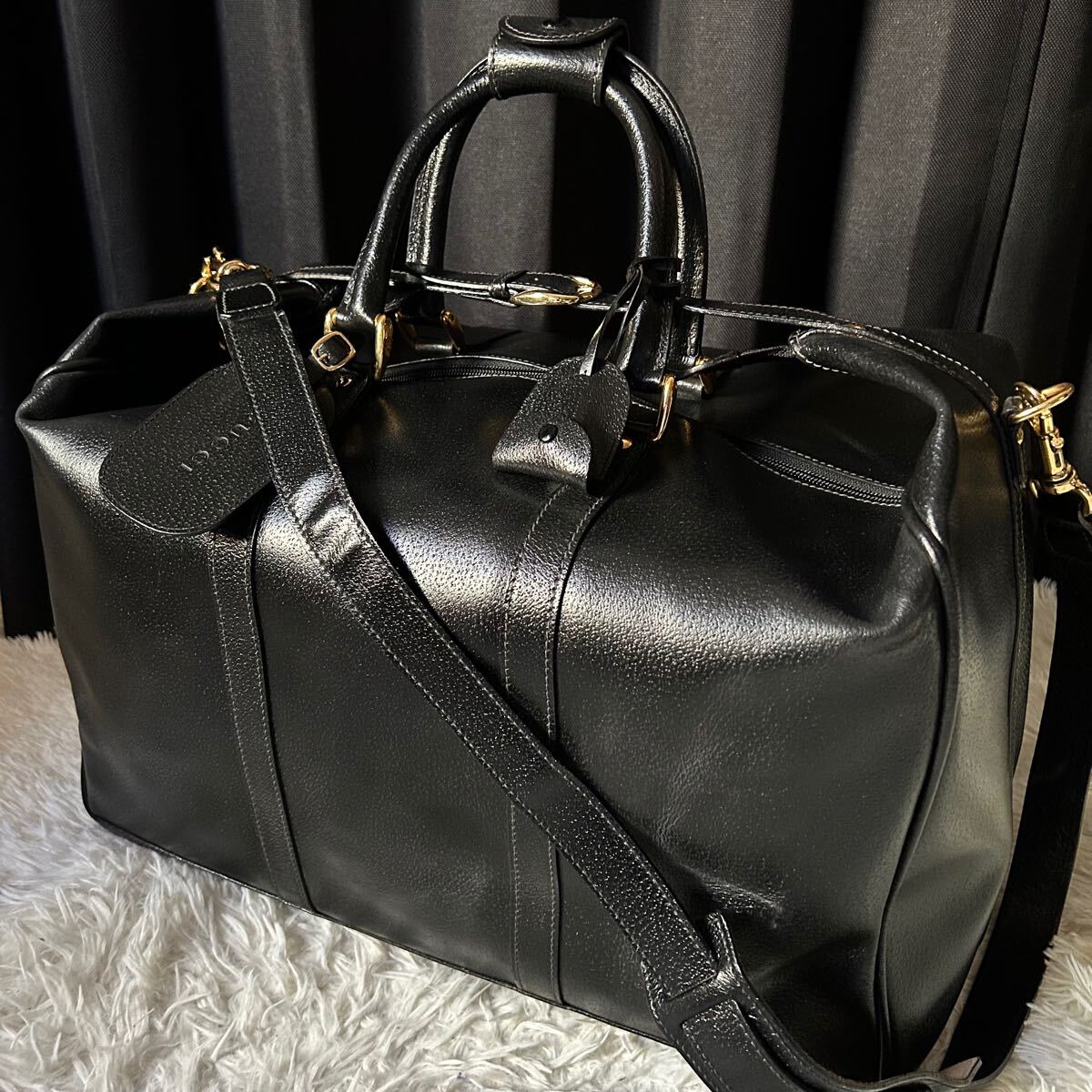 ●極美品●GUCCI グッチ 超特大 2way ボストンバッグ 旅行鞄 トラベルケース ショルダーバッグ 斜め掛け可 ディアマンテ ゴールド金具 黒