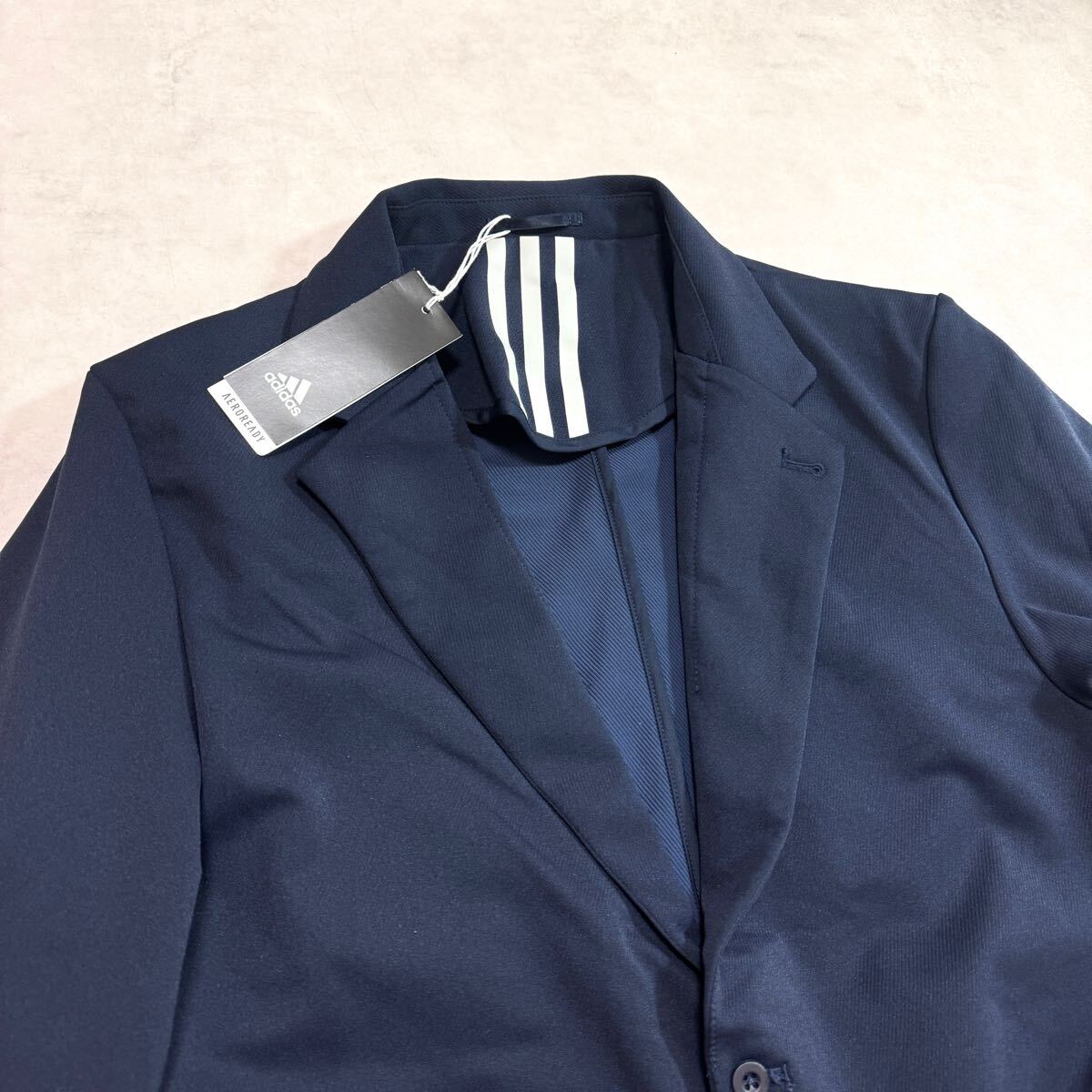 adidas アディダス テーラードジャケット 高ストレッチ ネイビー L 新品 Msize アディダス テーラードジャケット adidas ネイビー
