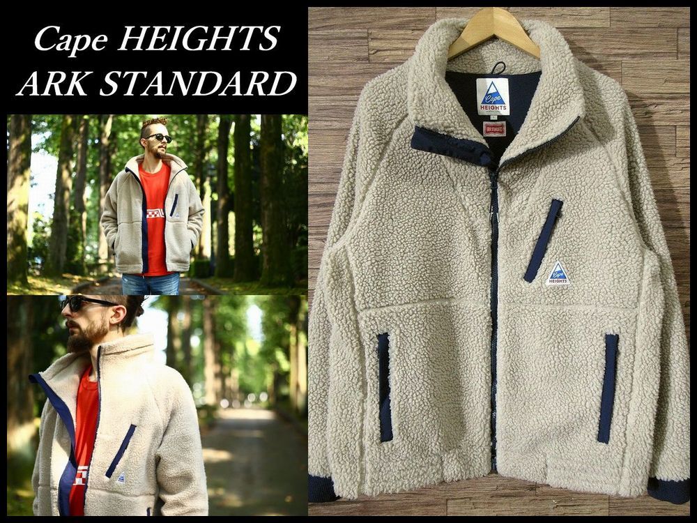 送無 美品 Cape HEIGHTS ケープハイツ × ARK STANDARD 別注 BREAKHEART Fleece クラシック レトロ フリース ジャケット アウトドア タン L
