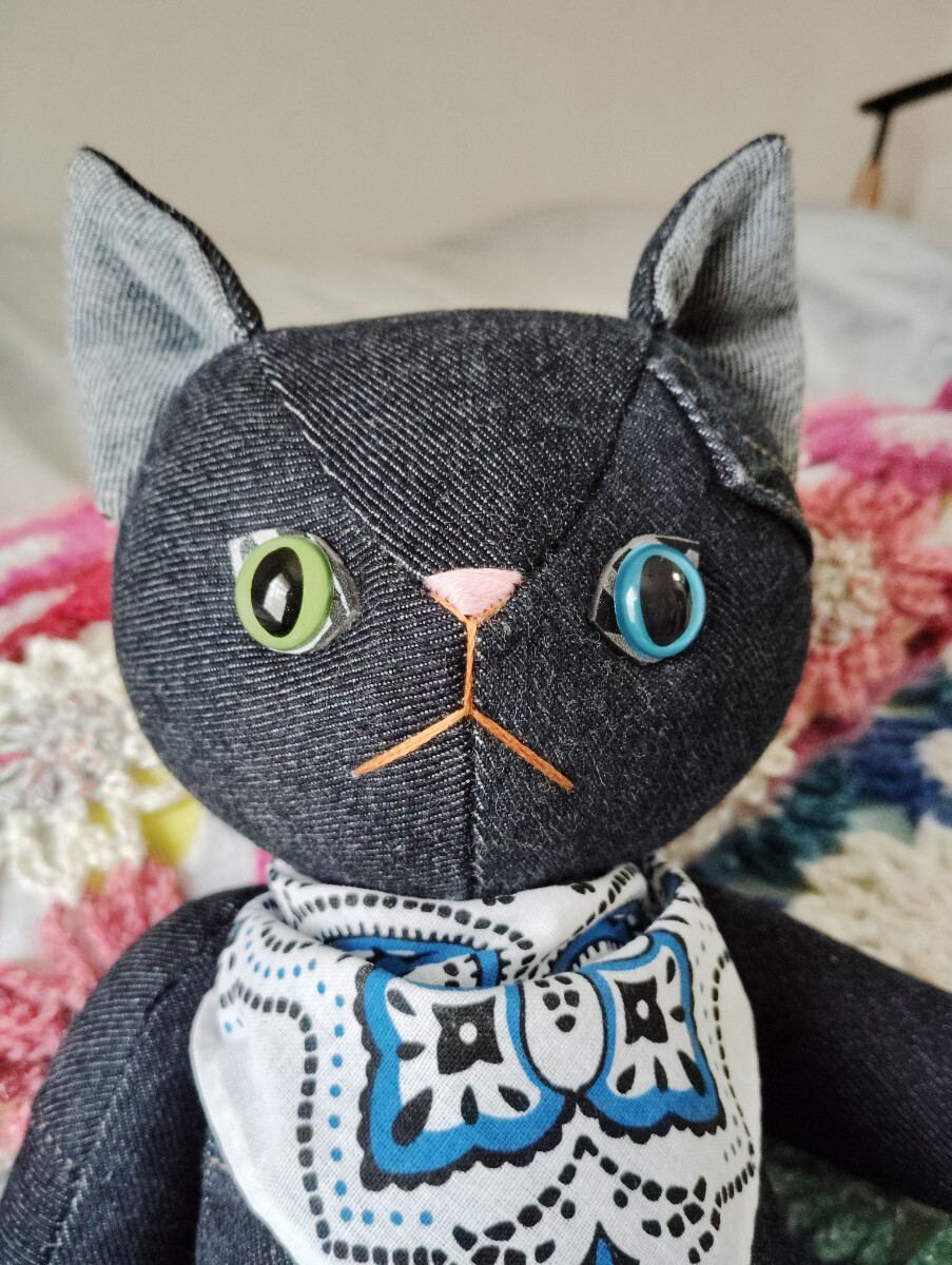 テディベア　デニムぬいぐるみ 　猫　EDWIN502